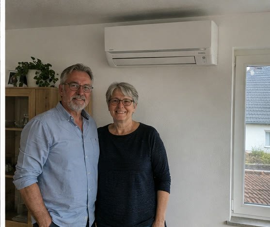 Ursula & Heinz Krämer mit ihrer Photovoltaik- und Wärmepumpenanlage