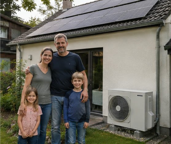 Thomas & Lisa Weber mit ihrer Photovoltaik- und Wärmepumpenanlage